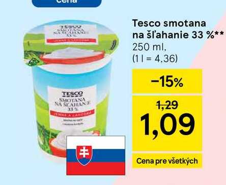 Tesco smotana na šľahanie 33 % 250 ml