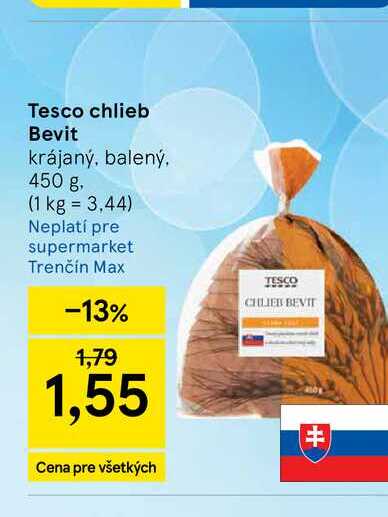 Tesco chlieb Bevit krájaný, balený, 450 g
