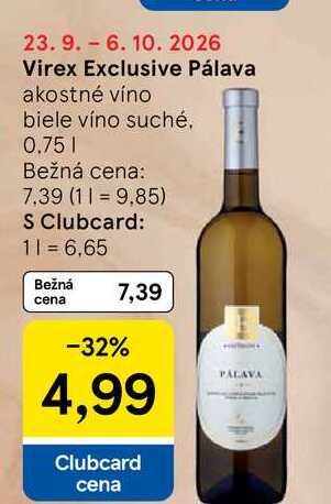 Virex Exclusive Pálava akostné víno biele víno suché 0.75l