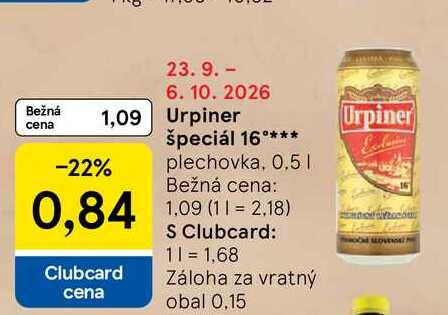 Urpiner špeciál 16° plechovka, 0,5 l