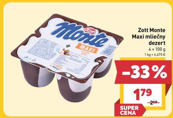 Zott Monte Maxi mliečny dezert 4 x 100g