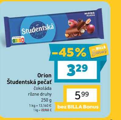 Orion Študentská pečať čokoláda rôzne druhy 250 g