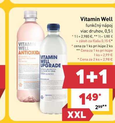 Vitamin Well funkčný nápoj viac druhov, 0,5l