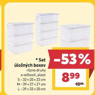 Set úložných boxov rôzne druhy a veľkosti, plast S-33 × 20 x 22 cm M-39 x 27 x 21 cm L-39x33x20 cm