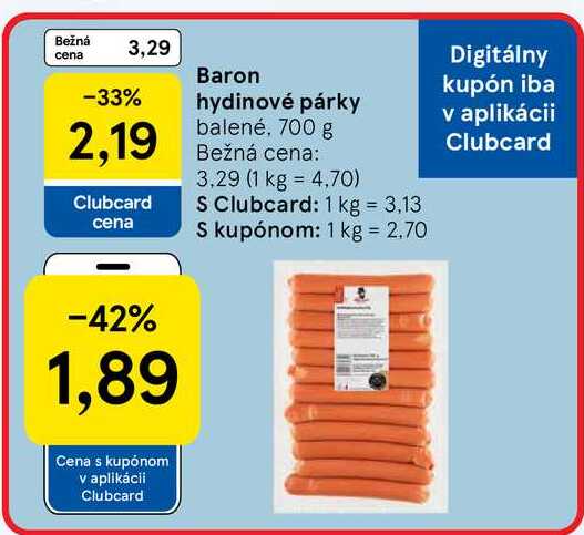Baron hydinové párky balené, 700 g