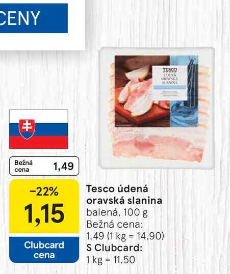 Tesco údená oravská slanina balená, 100 g