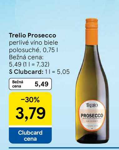 Trelio Prosecco perlivé víno biele polosuché, 0,75l v akcii