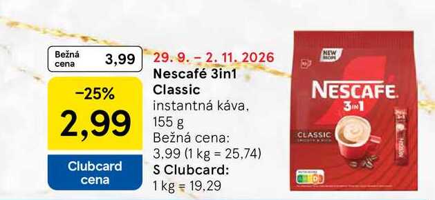 Nescafé 3in1 Classic instantná káva 155 g