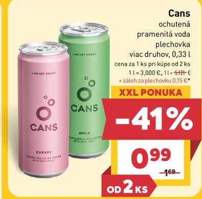 Cans ochutená pramenitá voda plechovka viac druhov, 0,33l v akcii