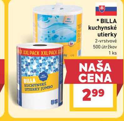 BILLA kuchynské utierky 2-vrstvové 500 útržkov