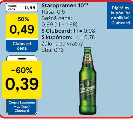 Staropramen 10° fľaša, 0,5 l