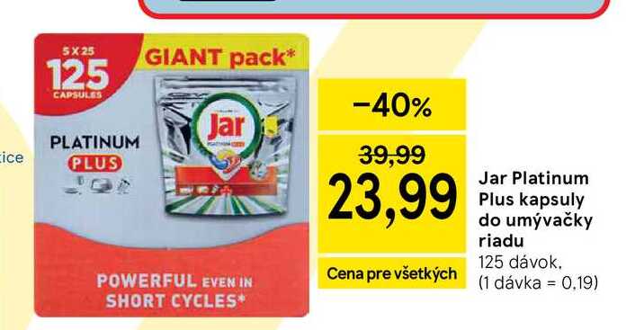 Jar Platinum Plus kapsuly do umývačky riadu 125 dávok