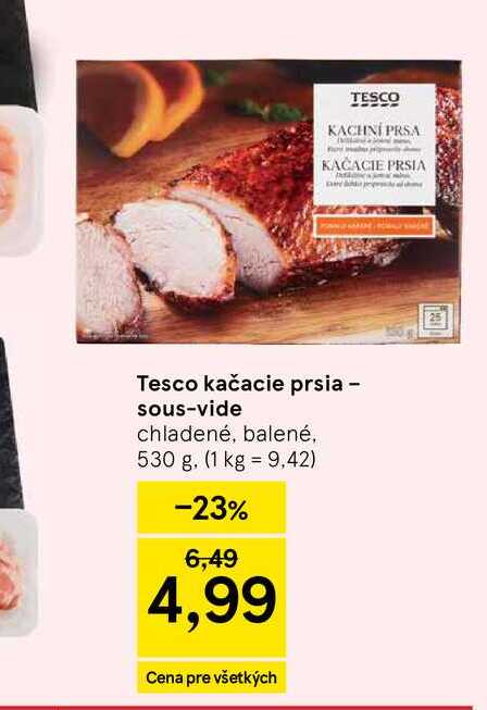 Tesco kačacie prsia - sous-vide chladené, balené 530 g