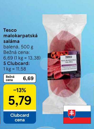 Tesco malokarpatská saláma balená 500 g 