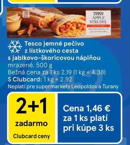 Tesco jemné pečivo z lístkového cesta s jablkovo-škoricovou náplňou mrazené, 500 g