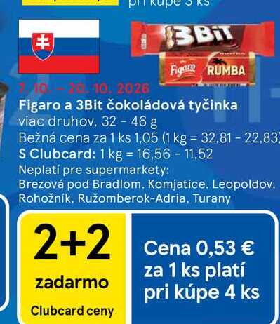 3Bit čokoládová tyčinka viac druhov, 32 - 46 g