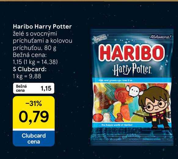 Haribo Harry Potter želé s ovocnými príchuťami a kolovou príchuťou, 80 g