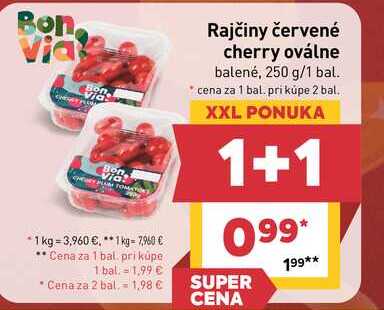 Rajčiny červené cherry oválne balené, 250 g