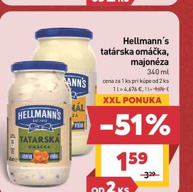 Hellmann's tatárska omáčka, majonéza 340 ml