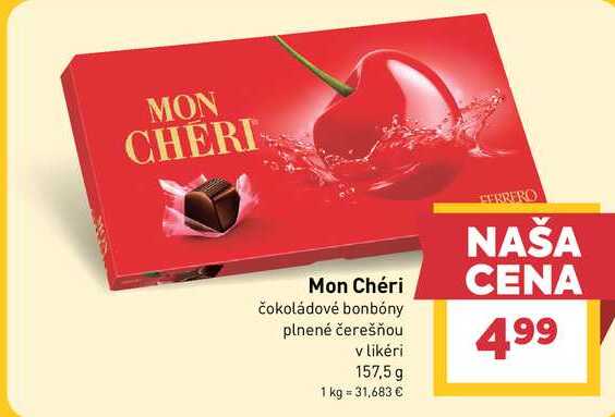 Mon Chéri čokoládové bonbóny plnené čerešňou v likéri 157,5 g