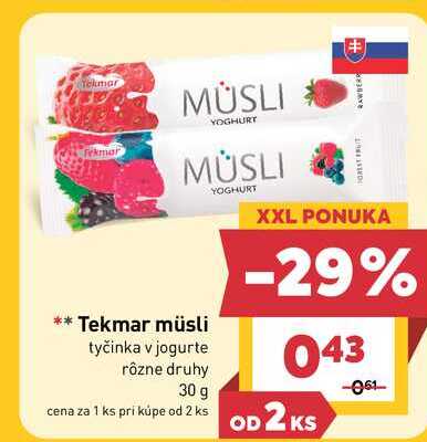 Tekmar müsli tyčinka v jogurte rôzne druhy 30 g