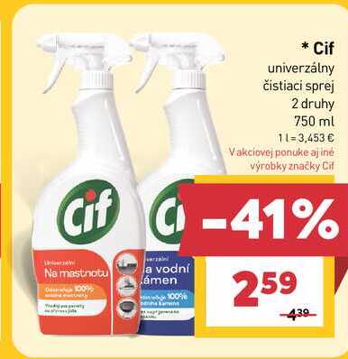 Cif univerzálny čistiaci sprej 2 druhy 750 ml