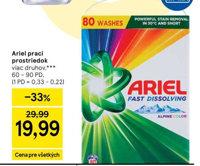 Ariel prací prostriedok viac druhov, 60-90 PD