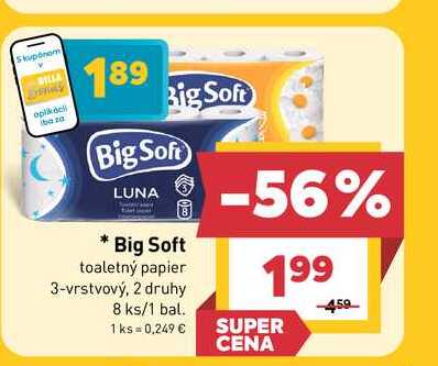 Big Soft toaletný papier 3-vrstvový, 2 druhy 8 ks/1 bal.