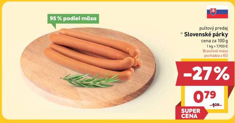 Slovenské párky cena za 100 g