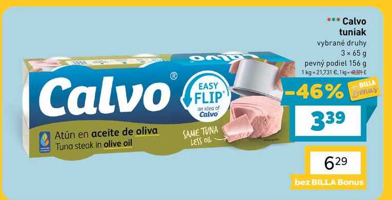 Calvo tuniak vybrané druhy 3 x 65 g