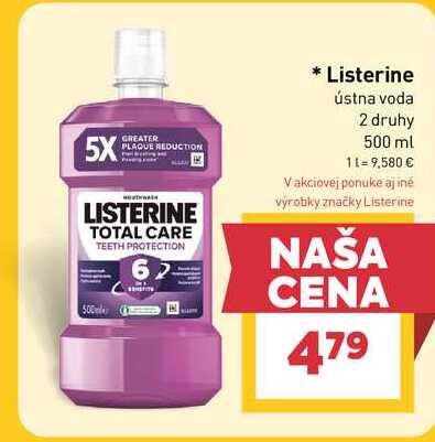 Listerine ústna voda 2 druhy 500 ml