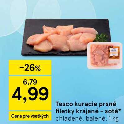 Tesco kuracie prsné filetky krájané - soté chladené, balené, 1 kg