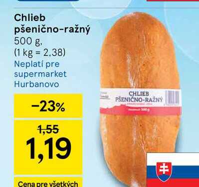 Chlieb pšenično-ražný 500 g v akcii