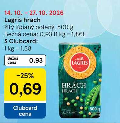Lagris hrach žltý lúpaný polený, 500 g 