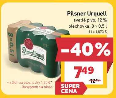 Pilsner Urquell svetlé pivo, 12% plechovka, 8 x 0,5l v akcii
