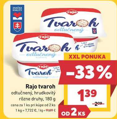Rajo tvaroh odtučnený, hrudkovitý rôzne druhy, 180 g