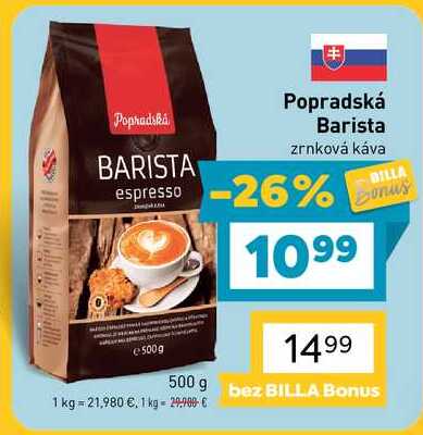 Popradská Barista zrnková káva 500g