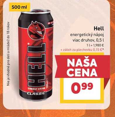 Hell energetický nápoj viac druhov, 0,5l