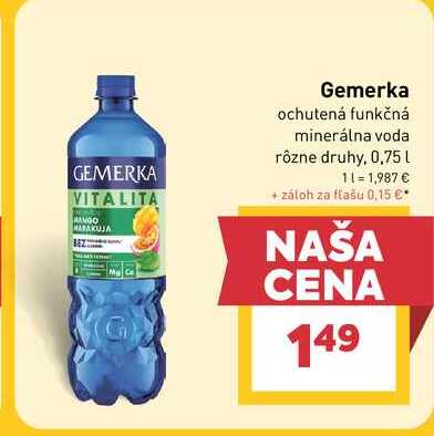 Gemerka ochutená funkčná minerálna voda rôzne druhy, 0,75 l v akcii