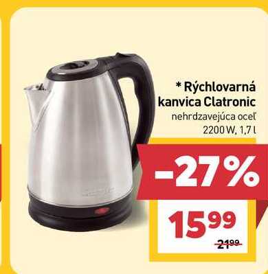 Rýchlovarná kanvica Clatronic nehrdzavejúca oceľ 2200 W, 1,7L