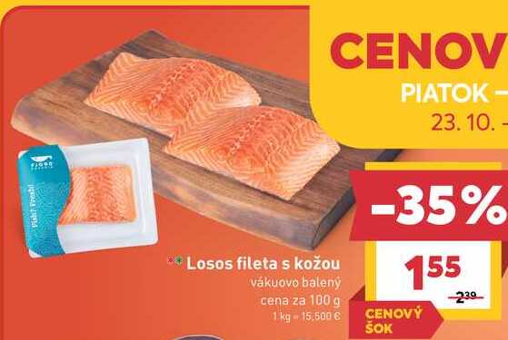 Losos fileta s kožou vákuovo balený cena za 100 g 