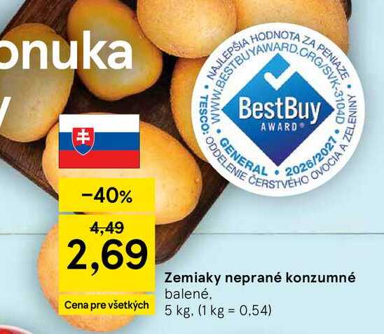 Zemiaky neprané konzumné balené 5 kg
