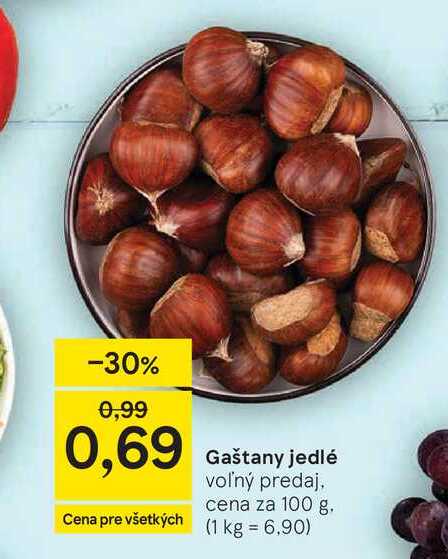 Gaštany jedlé voľný predaj, cena za 100 g