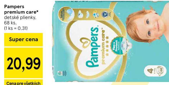 Pampers premium care detské plienky, 68 ks