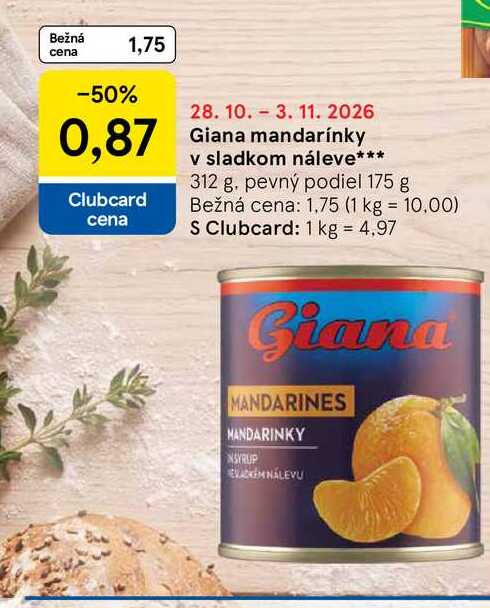 Giana mandarínky v sladkom náleve 312 g