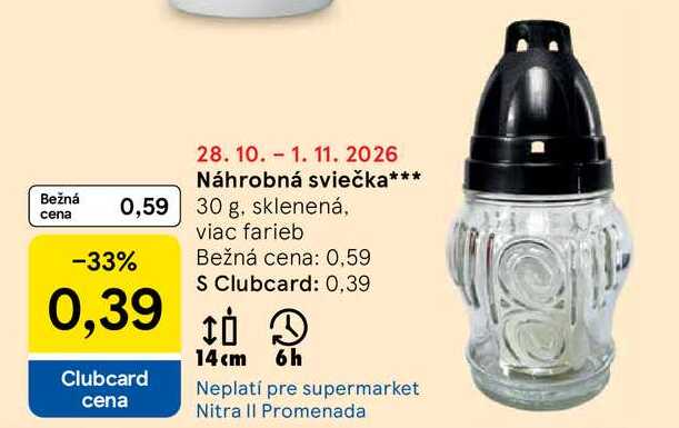 Náhrobná sviečka 30 g sklenená