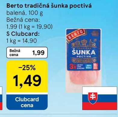 Berto tradičná šunka poctivá balená, 100 g