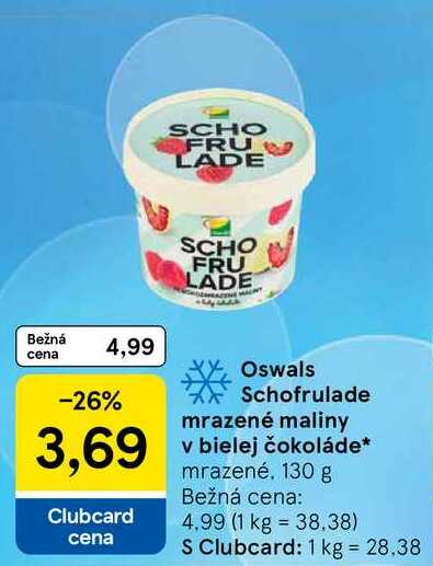 Oswals Schofrulade mrazené maliny v bielej čokoláde, 130 g
