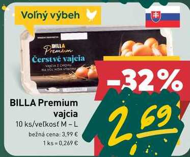 BILLA Premium Čerstvé vajcia 10 ks/veľkosť M-L