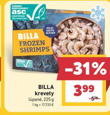 BILLA krevety lúpané, 225 g